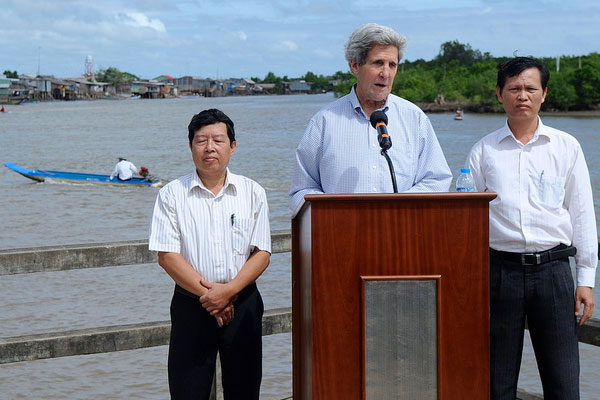 John Kerry speaking near Mekong Delta