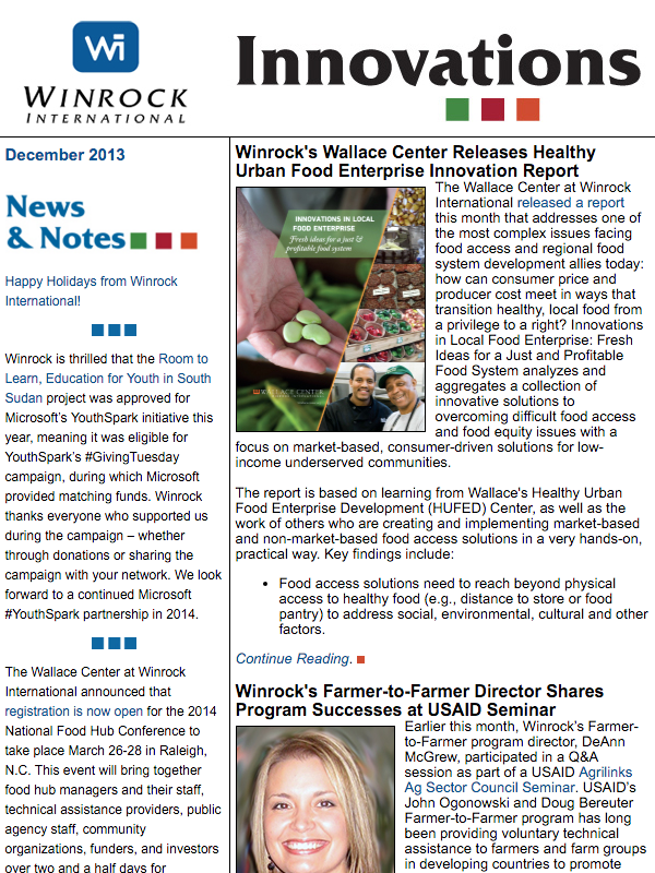 Winrock International December 2013 Innovations Newsletter