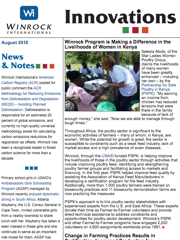 Winrock International August 2010 Innovations Newsletter