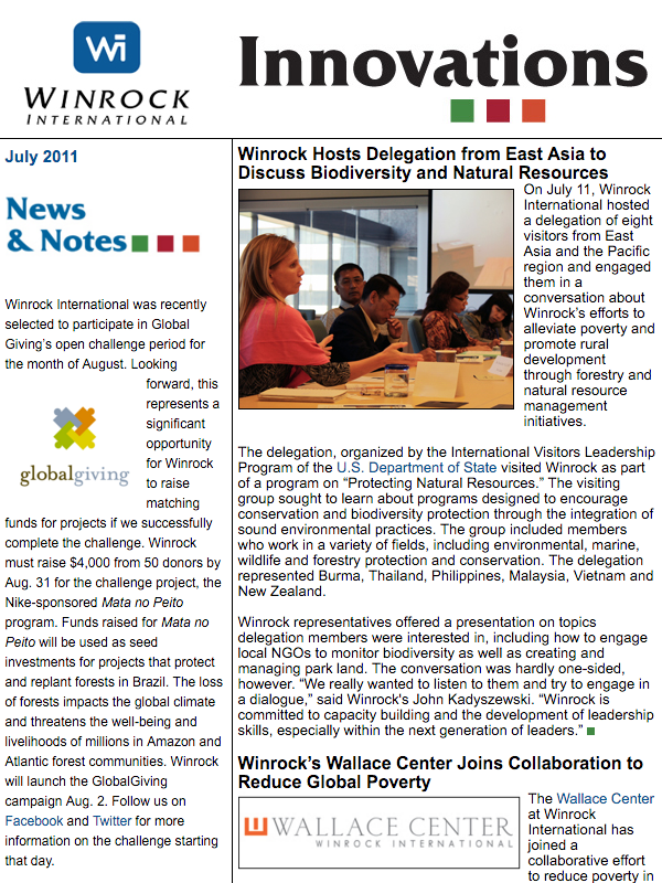 Winrock International July 2011 Innovations Newsletter