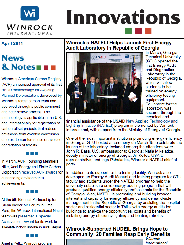 Winrock International April 2011 Innovations Newsletter