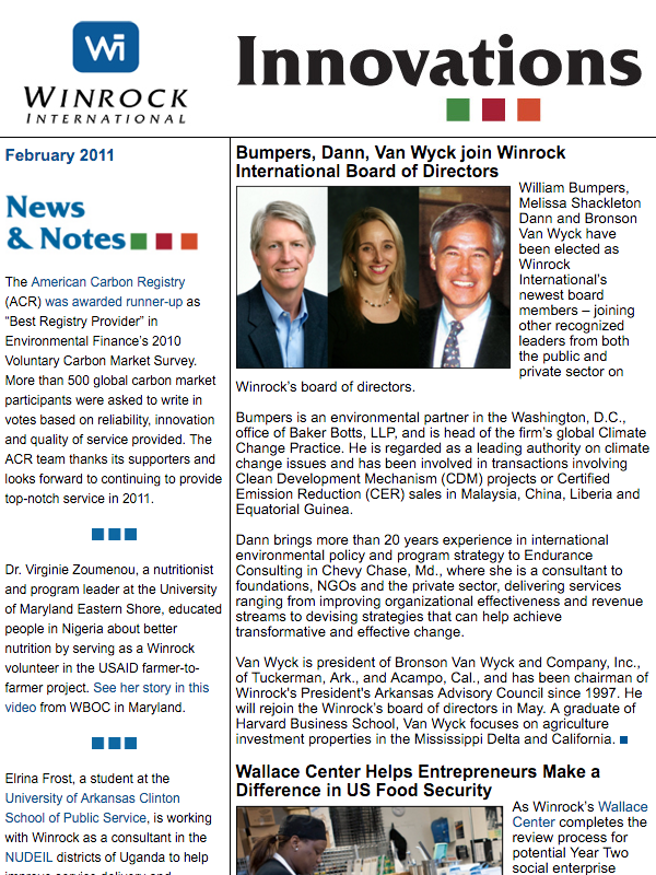 Winrock International February 2011 Innovations Newsletter