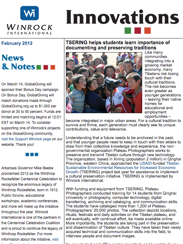 Winrock International February 2012 Innovations Newsletter
