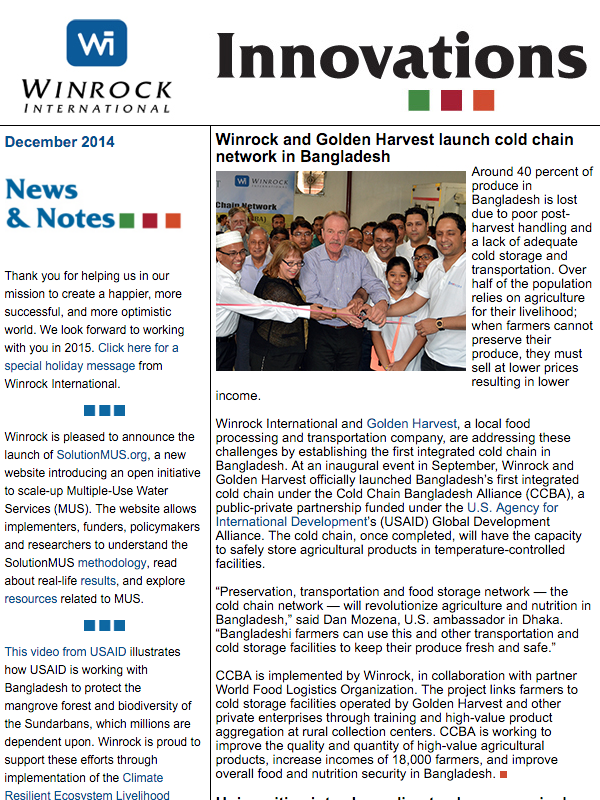 Winrock International December 2014 Innovations Newsletter