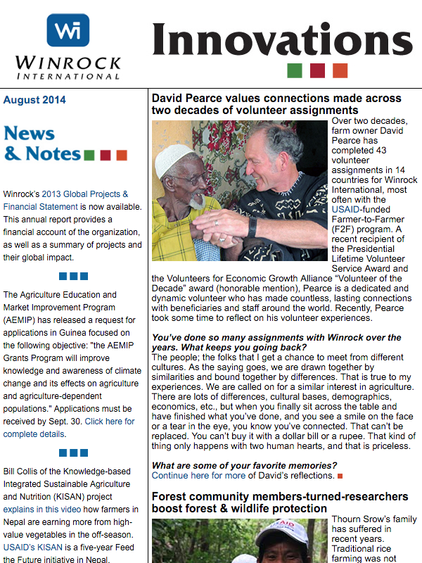 Winrock International August 2014 Innovations Newsletter