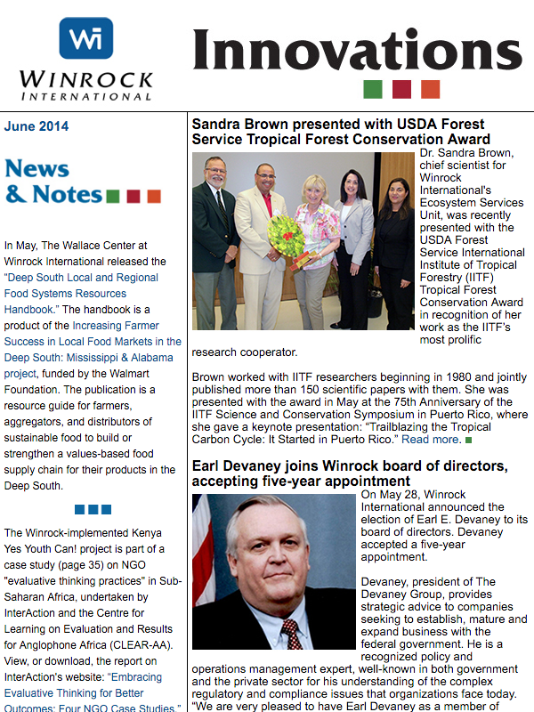 Winrock International June 2014 Innovations Newsletter