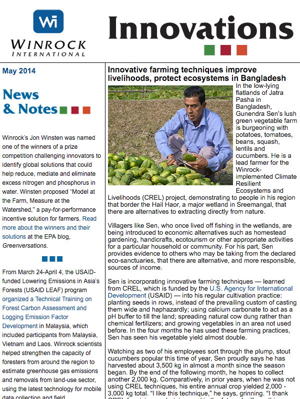 Winrock International May 2014 Innovations Newsletter