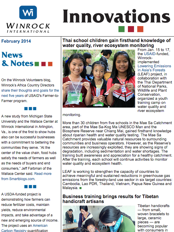 Winrock International February 2014 Innovations Newsletter