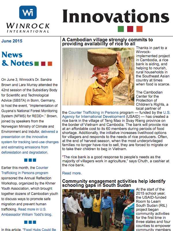 Winrock International June 2015 Innovations Newsletter