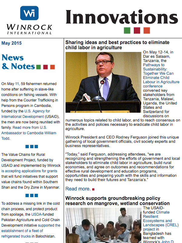 Winrock International May 2015 Innovations Newsletter
