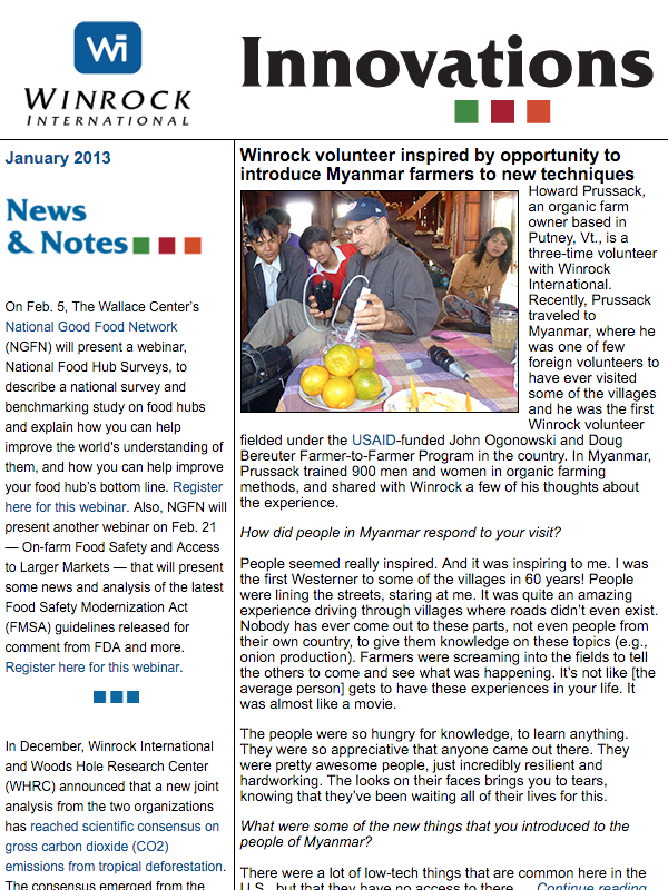 Winrock International January 2013 Innovations Newsletter