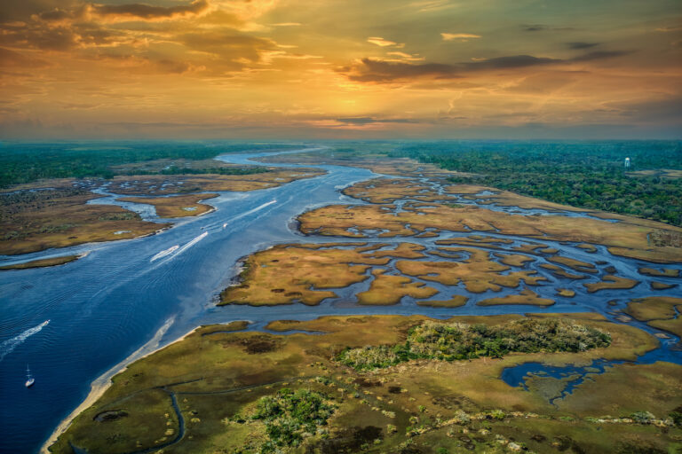 Aerial View of Sunset over the Everglades in Florida